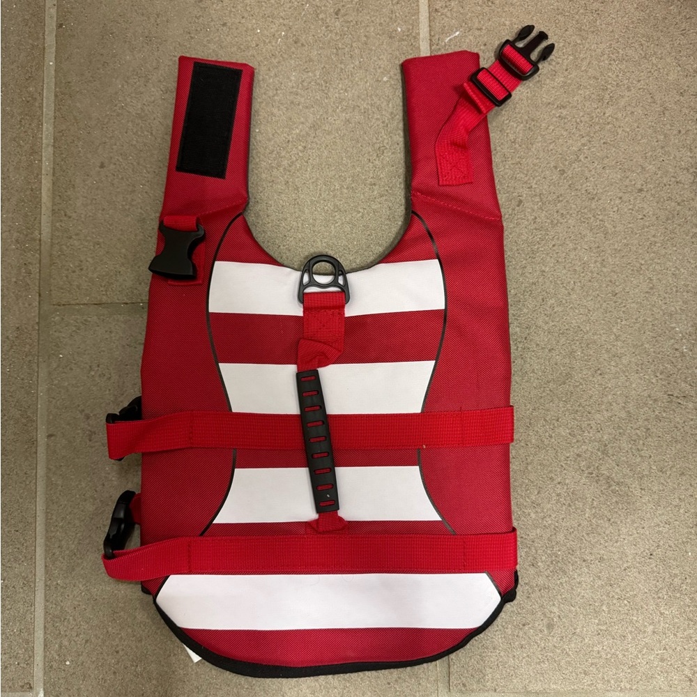 Red with White Stripes High Visibility Small Dog Life Jacket with Rescue Handle